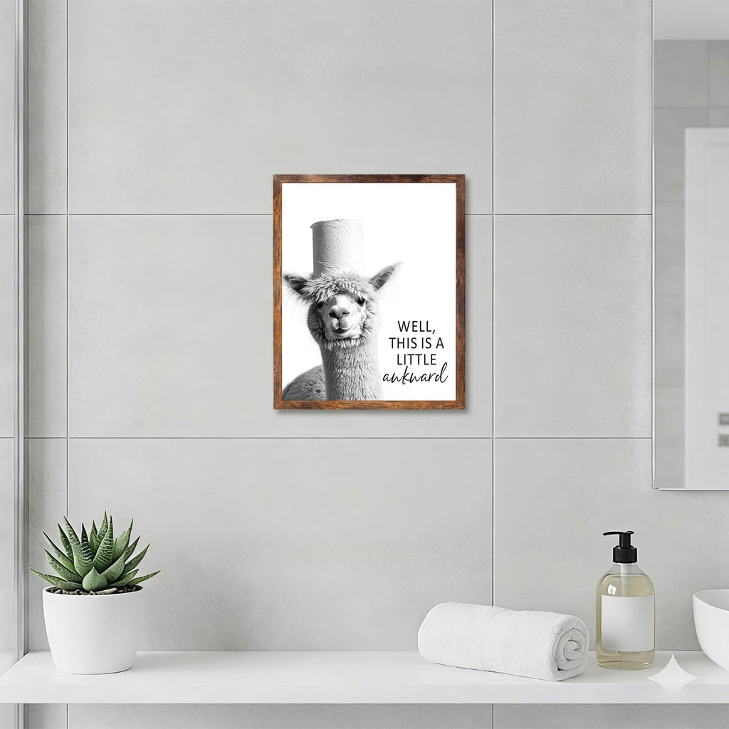 Funny Bathroom Wall Art Black and White Bathroom Signs Decor Rustic Donkey Cow Pictures Wall Decor Funny Animals Head