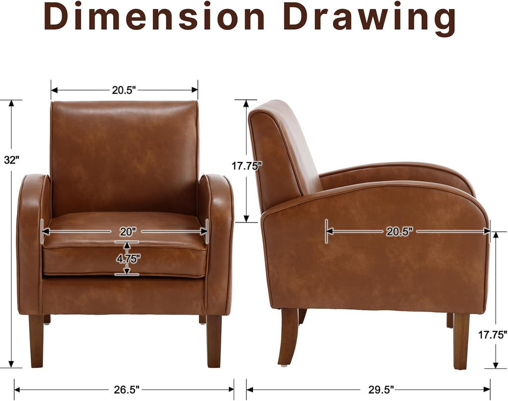 Brown PU Leather Accent Chairs, Living Room Chairs - Set of 2