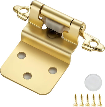 10 Pack (5 Pairs) 3/8 Inch Insert Kitchen Cabinet Hinges, Satin Brass Self Closing Hinges Doors, Semi-Concealed