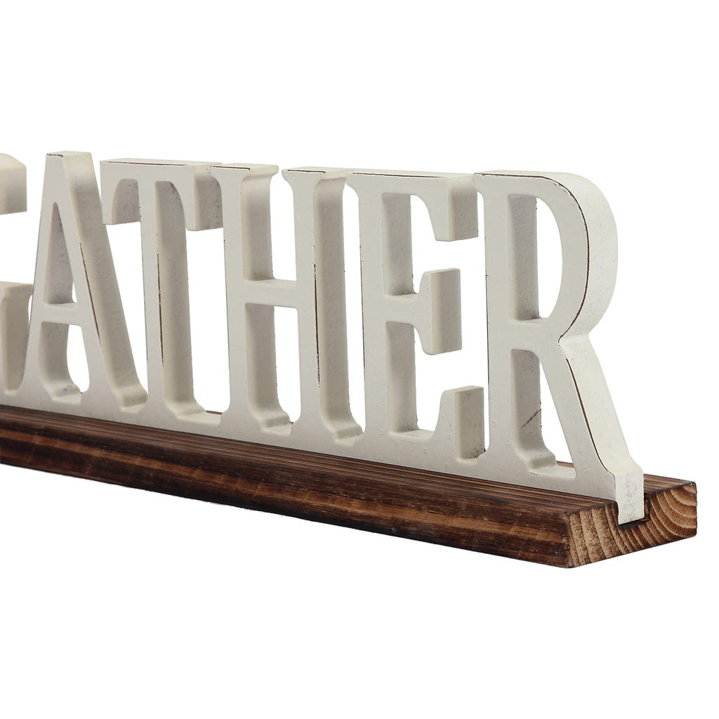 Rustic Wooden Gather Signs Decor 16", Distressed White