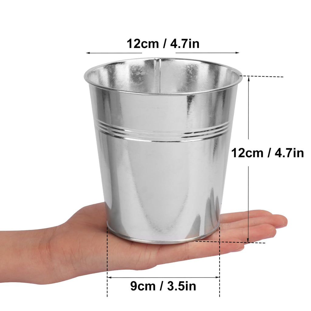 25 Pack Round Metal Bucket, 4.72 x 4.72 x 3.54 Inch, Galvanized Metal Planters for Balcony Garden Decor, Parties
