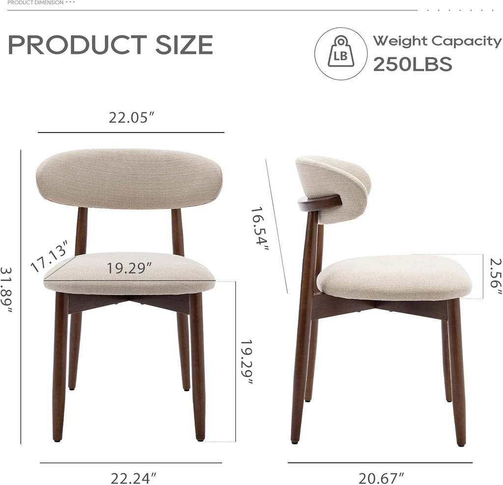 Wooden Dining Chairs Set of 2, Modern Fabric Upholstered Kitchen Side Chairs