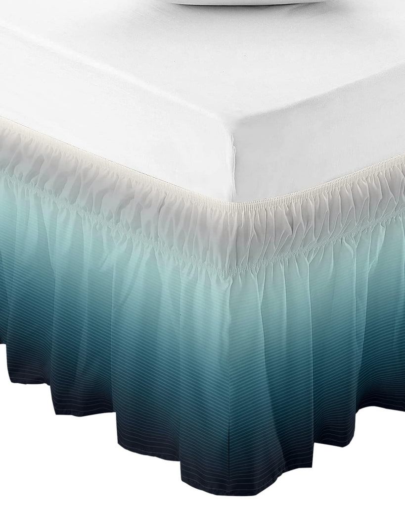Gradient Turquoise Bed Skirt Queen Size 18 Inch Drop, Adjustable & Elastic Wrap Around Bed Skirts Pleated Luxury Dust