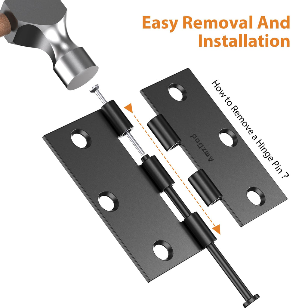 12 Pack 3.5 Inch Matte Black Door Hinges, Interior Door Hinges with Square Corner, 3 1/2" Residential Standard Black