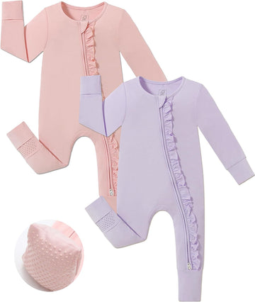 Baby Girl Viscose from Bamboo Sleeper Pajamas with Mitten Cuffs