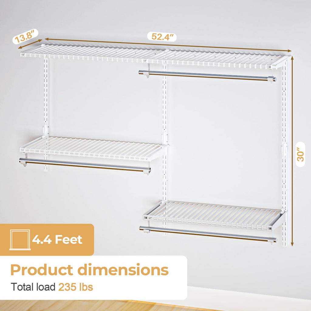 Sturdy Closet Organizer System: 4.4 Ft. Custom Metal Wire Shelving