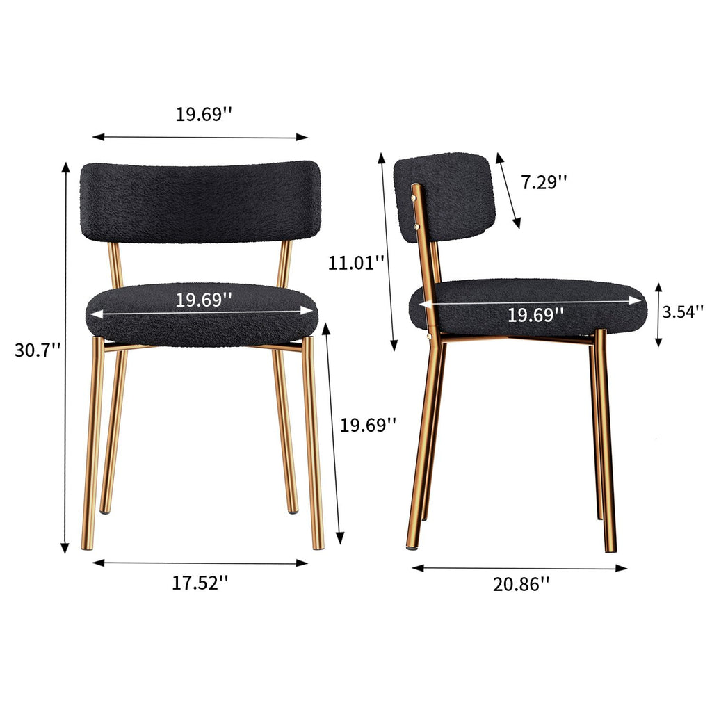 Boucle Set of 2, Modern Round Upholstered, Curved Backrest Kitchen Dining Room Chairs, Mid-Century Black Dining