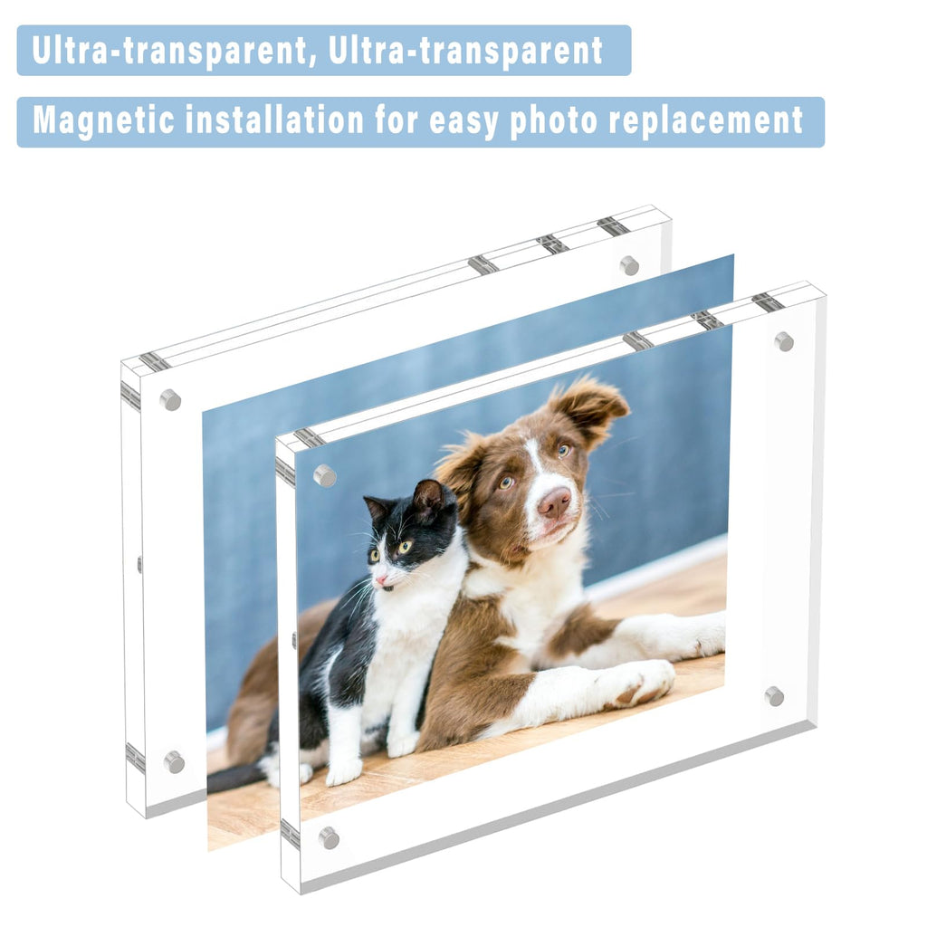5 Pack 8x8 Acrylic Picture Frames, 24mm Thicker Square Frameless Clear Frame Double Sided Magnetic Frame, Free