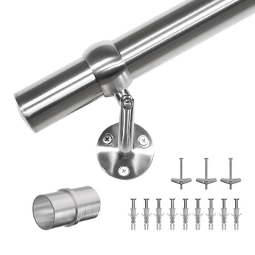 Stair Handrail Kit 8FT, Stainless Steel 304 Wall Mount Railing System, 1-11/16 Inch Pipe Secure Grab Hand Rail for