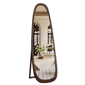 22x65 Inch Irregular Full Length Mirror with Stand, Floor Mirror with Wooden Frame,Full Body Mirror, Cloakroom, Dark