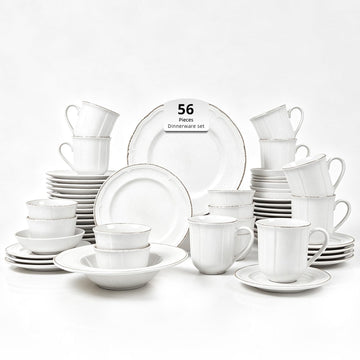 56pc Stoneware Dinnerware Set, Speckled Antique White