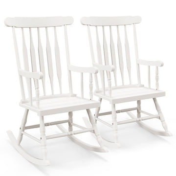 Patio Rocking Chair, Solid Rubber Wood Frame, White, 2 Pack