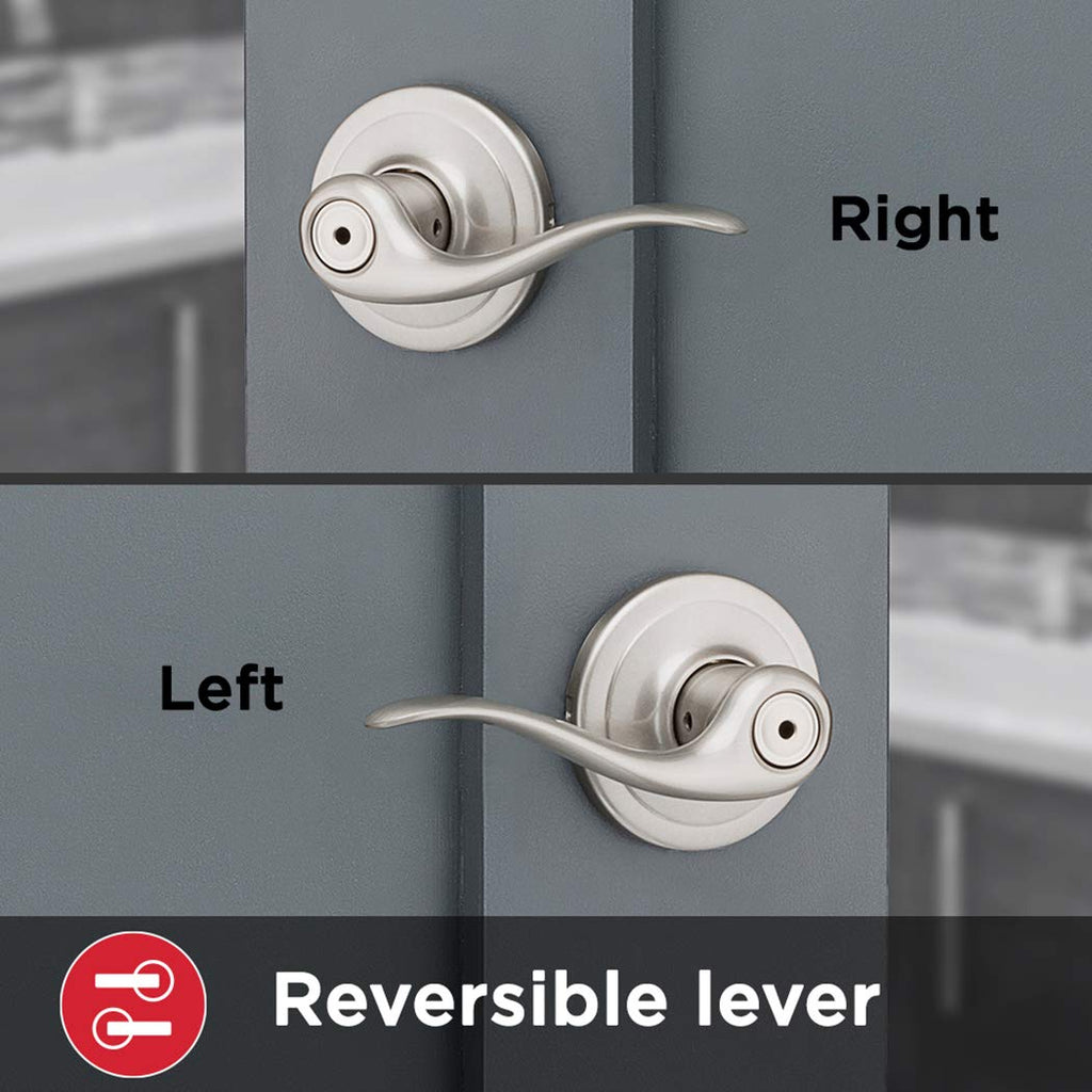 Tustin Interior Privacy Door Handle with Lock, Door Lever , Satin Nickel Reversible Keyless Turn Lock, with Microban