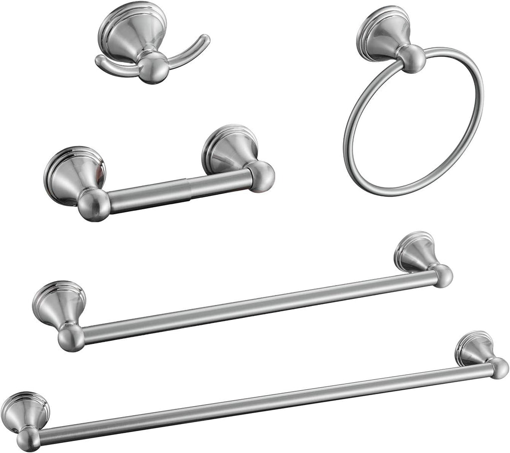 Nickel Bathroom Hardware Set, 5-Piece Bath Accessories Set Wall Mount Includes 20 in Towel Bar, 16 in Towel Bar
