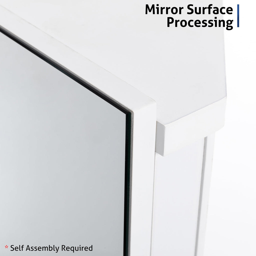 24" Bathroom Corner Medicine Cabinet W/Mirror, Double Doors Bathroom White Wall Mount Mirror Cabinet, Hanging Triple