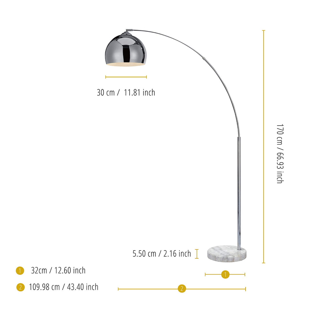Arquer 68.1" Arc Floor Lamp s, Home Offices, Dining Rooms, Bedrooms with Faux White Marble Base and Chrome Bell