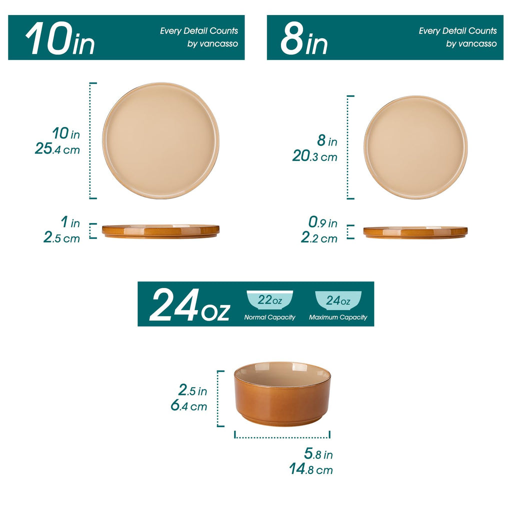 Ceramic Plates and Bowls Sets, 12 Pieces Brown Dinnerware Sets , Reactive Glaze Dishes Set for 4, Dishwasher and