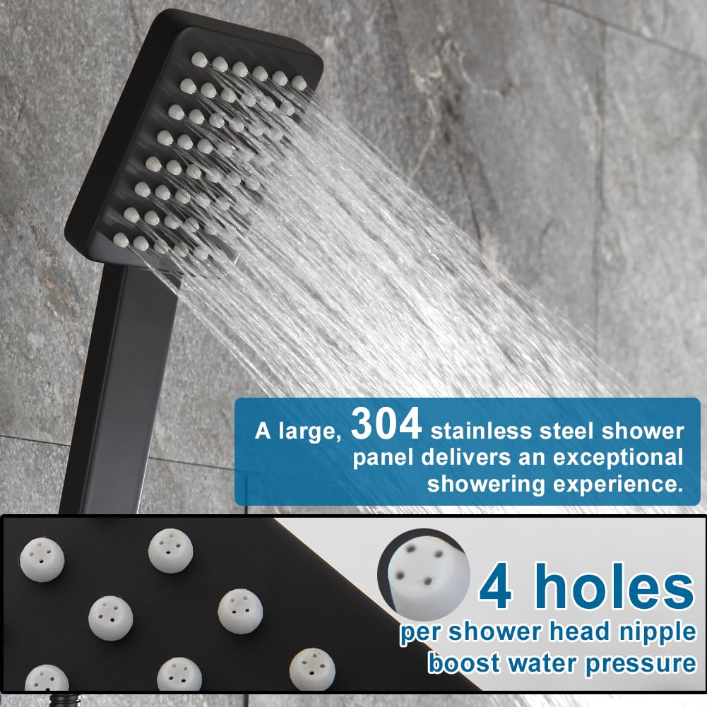 Matte Black Shower Faucet Set Rainfall 10 Inch Shower Head and Handle Set Bathroom Rain Shower System Wall Mounted