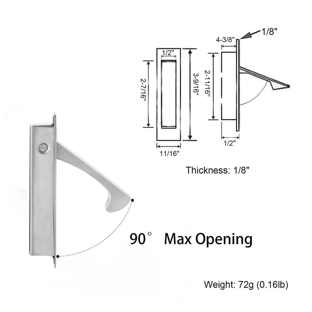 Pocket Door Handles Edge Pull,Flush Finger Hardware,Satin Nickel,1