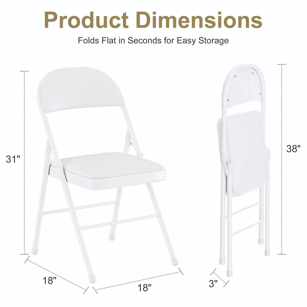 Folding Chairs Set of 2, Faux Leather Padded, White