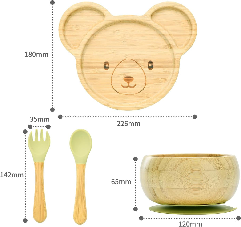 Suction Plates Bowls Setfor Baby Toddler Divided Platter Food bowl with Silicone Fork & Spoon All-Natural Baby