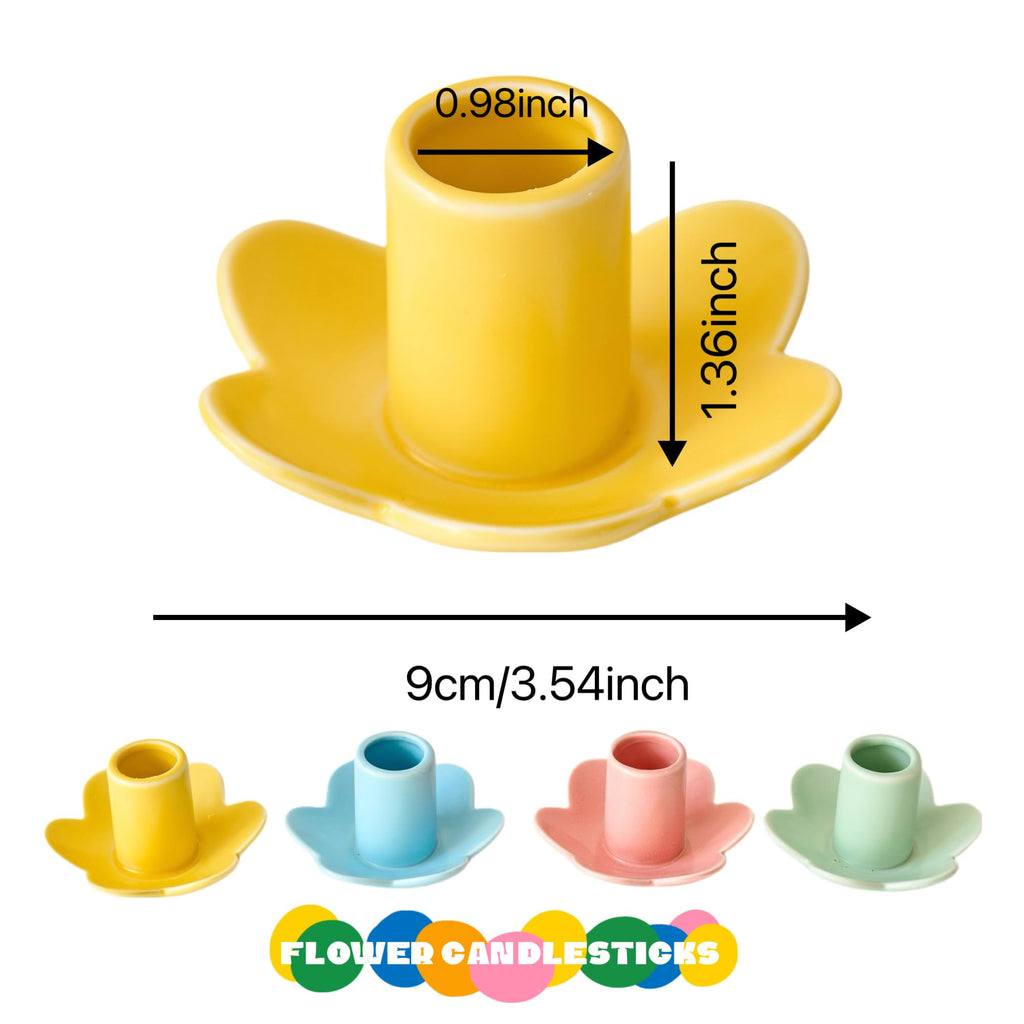 Colorful Ceramic Candlestick Holders Set of 4, Cute Easter Taper Candle Holders Chic Flower Shaped Table Centerpiece