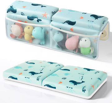 Bath Kneeler and Elbow Rest Pad Set,1.5" Thick Baby Bath Kneeler Pads with Toys Organizer, Pads to Support The Arm