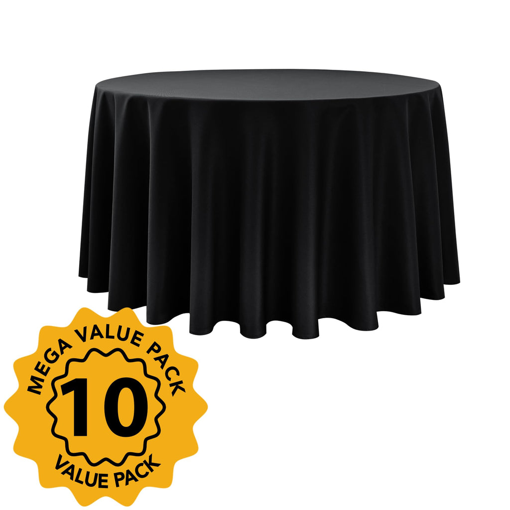 10-Pack Black Round Tablecloths, 108 in, for 4-5 Ft Round Tables
