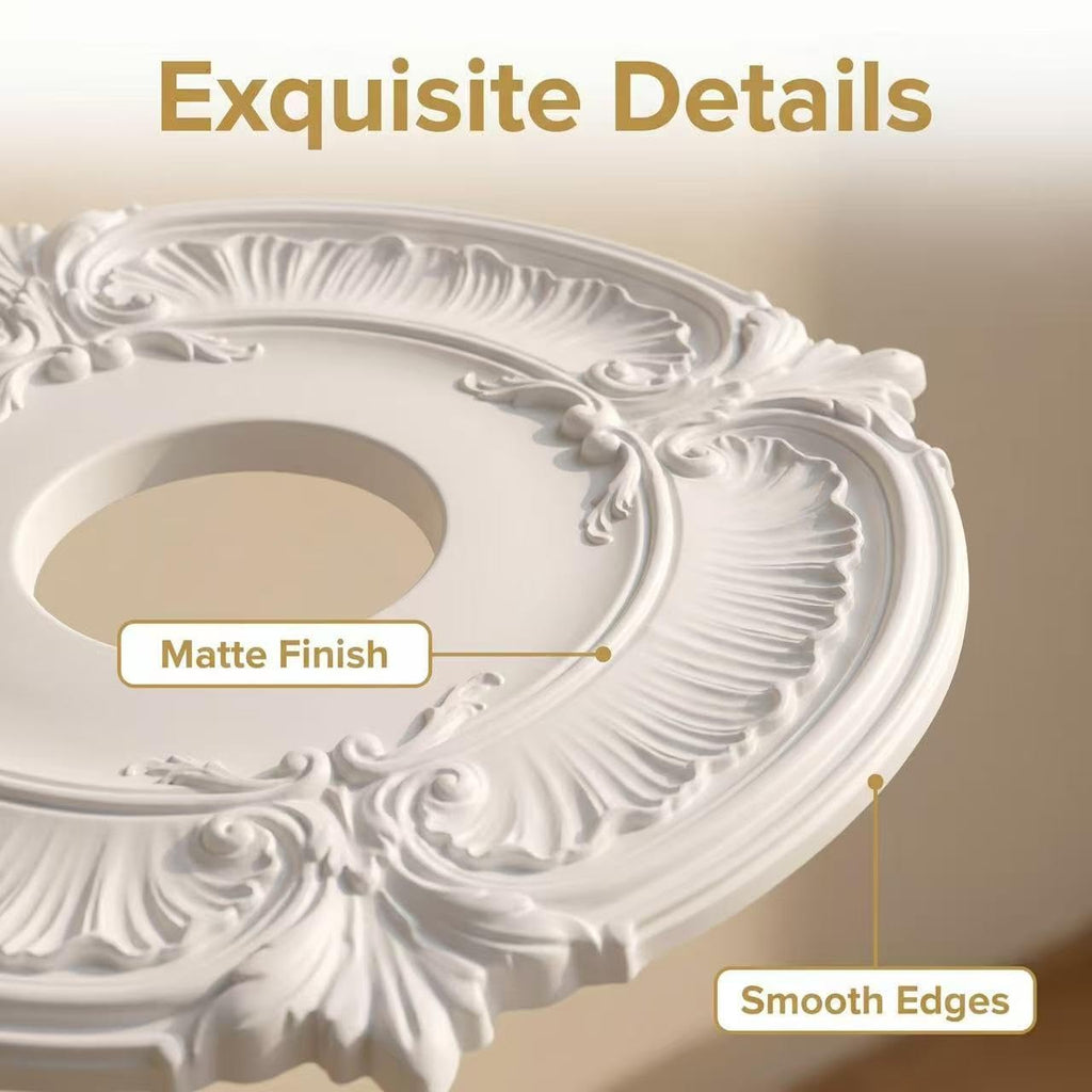 PU Ceiling Medallion for Light Fixtures and Ceiling Fans,White,1-Pcs