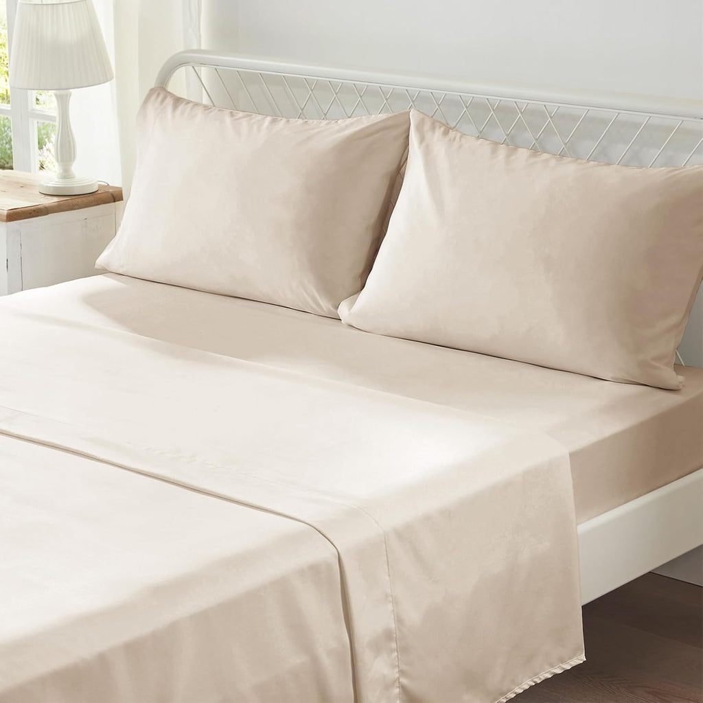 King Comforter Set 7 Pieces, Beige Tufted Bed in a Bag with Comforter and Sheets