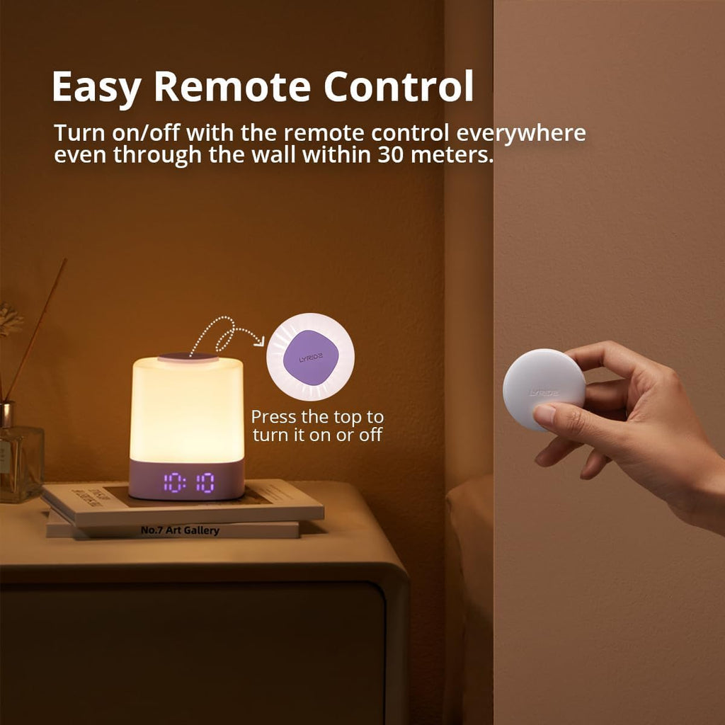 LED Nursery Night Light with Clock, Rechargeable Table Lamp, Purple
