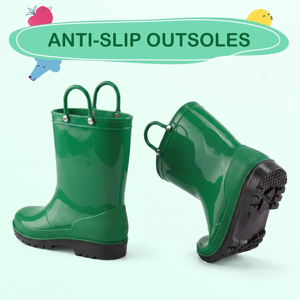 Toddlers Kids Rain Boots Waterproof Mud Shoes with Easy-On Handles