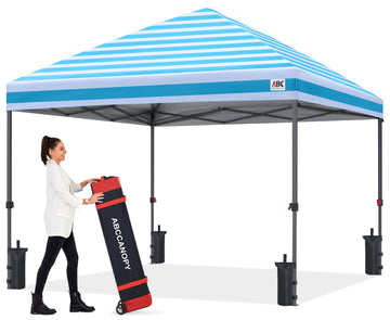 10x10 Pop Up Canopy, Weather Protection Tent, Sky Blue Stripes