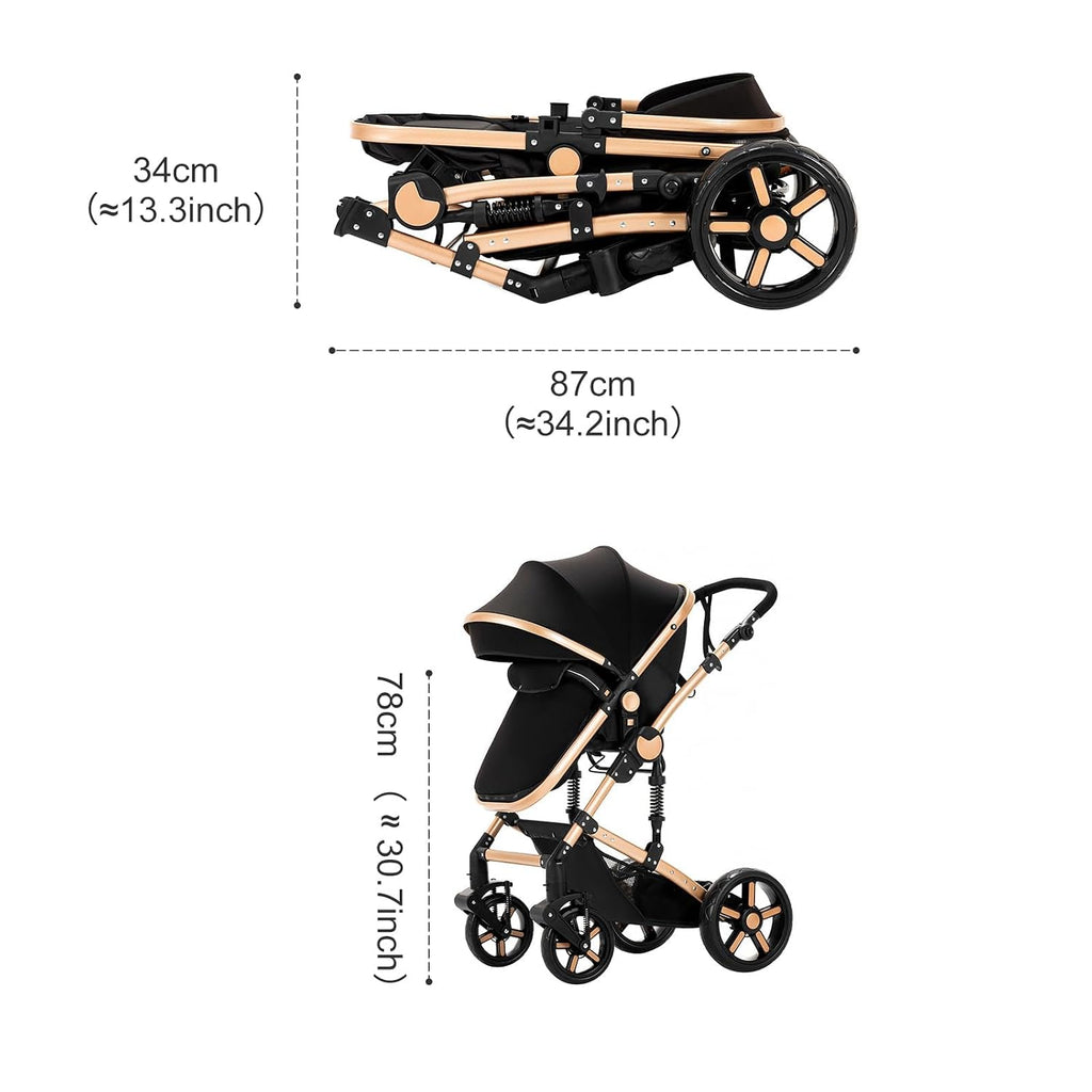 2 in 1 Baby Bassinet Stroller, Convertible Foldable Standard Stroller, Reversible Pushchair Infant Buggy Carriage