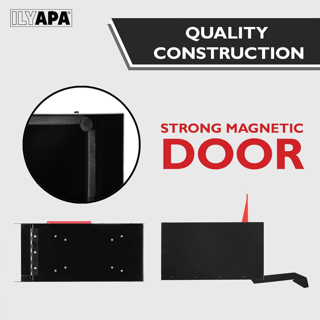 Modern Mailbox Design, Black Powder Coated, Tab Pull Handle, Steel Heavy Duty Curbside Welded Mail Box