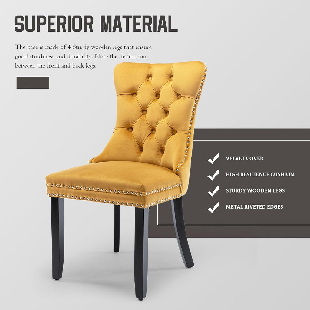 Velvet Dining Chairs Set of 4 Upholstered Tufted Dining Room Chair Kitchen Side Chairs with Nailhead Trim and Wood