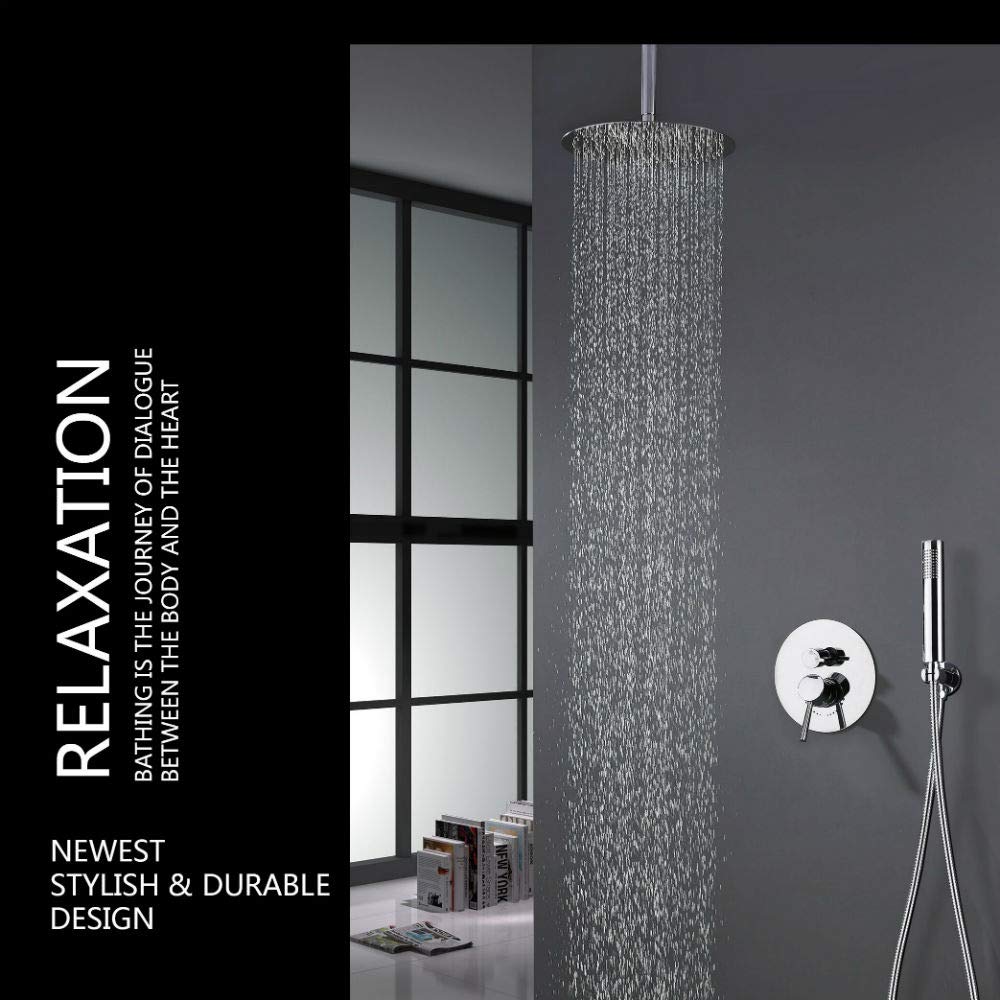 Ceiling Shower System, Chrome Shower Fixture Has 12 Inch Rain Shower Head with Handheld, All Metal Shower Faucet Sets