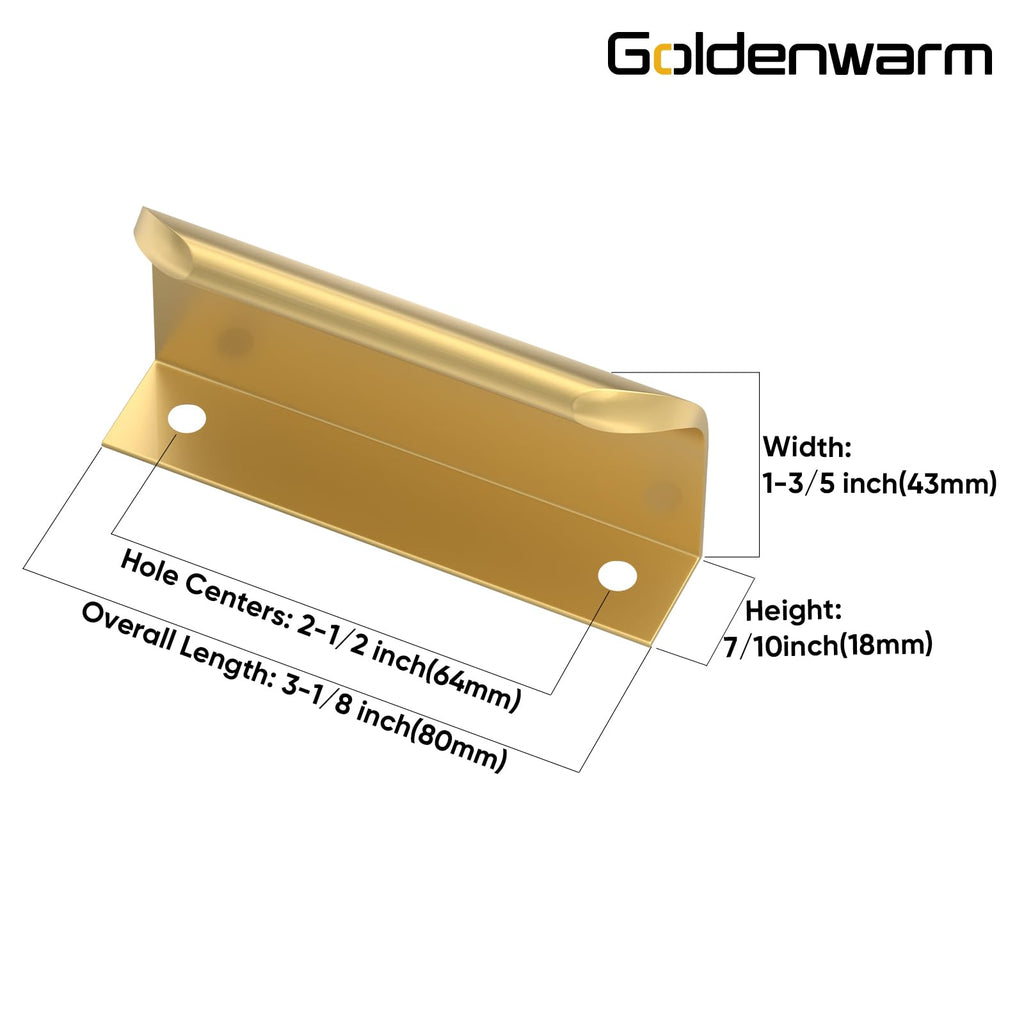 Matte Gold Cabinet Handles, Finger Pulls Cabinet Edge Pulls 2-1/2 Inch 20 Pack | Brushed Brass Drawer Handles Flat