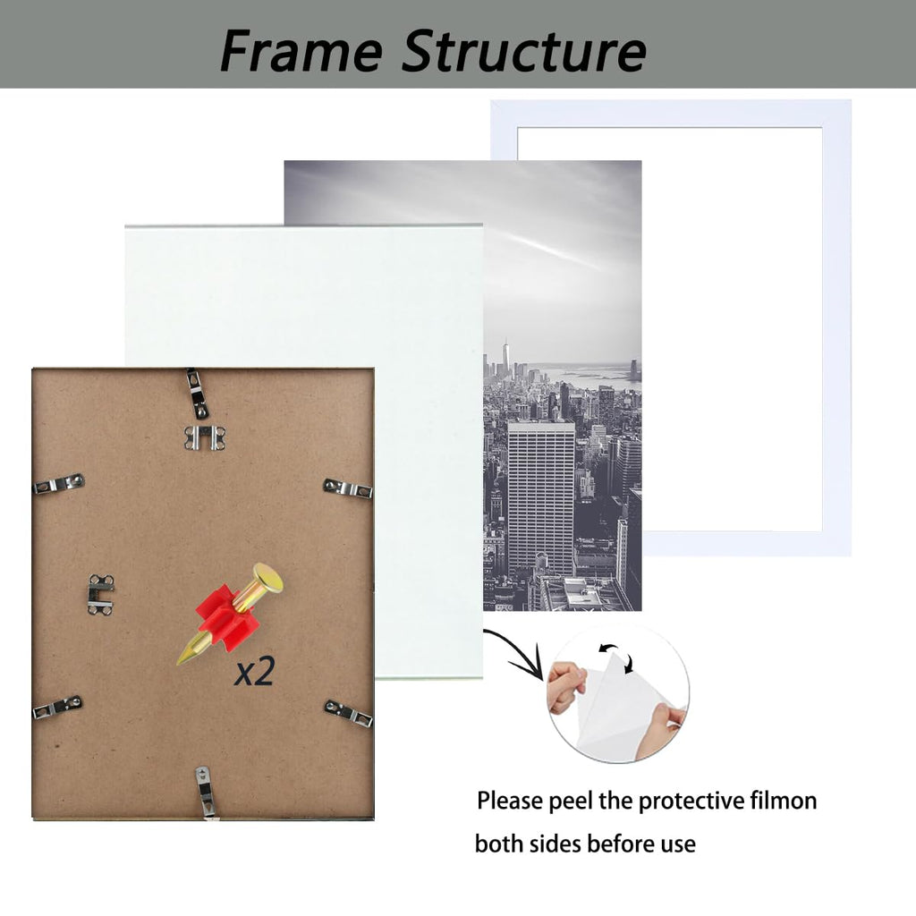 12x15 Picture Frame in White, Photo Frames with Plexiglass, Horizontal and Vertical Formats for Wall Mounting Wall