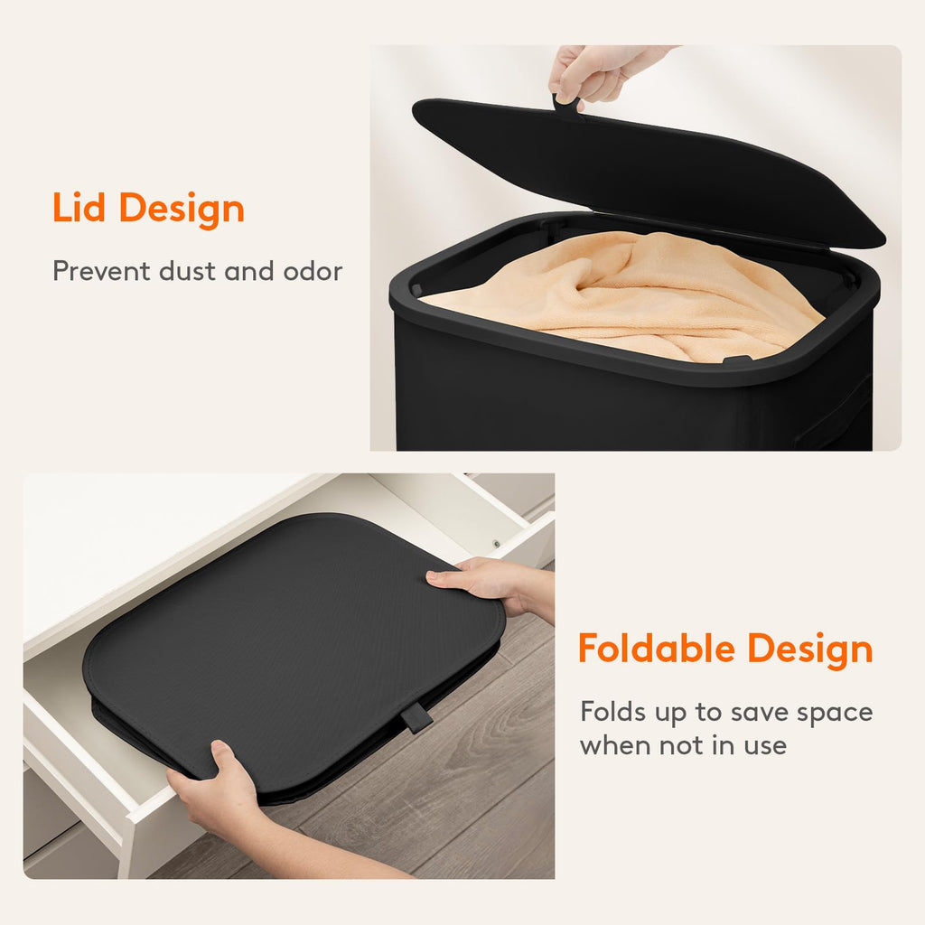 Slim Laundry Basket with Lid and Removable Bag, 65L, Black