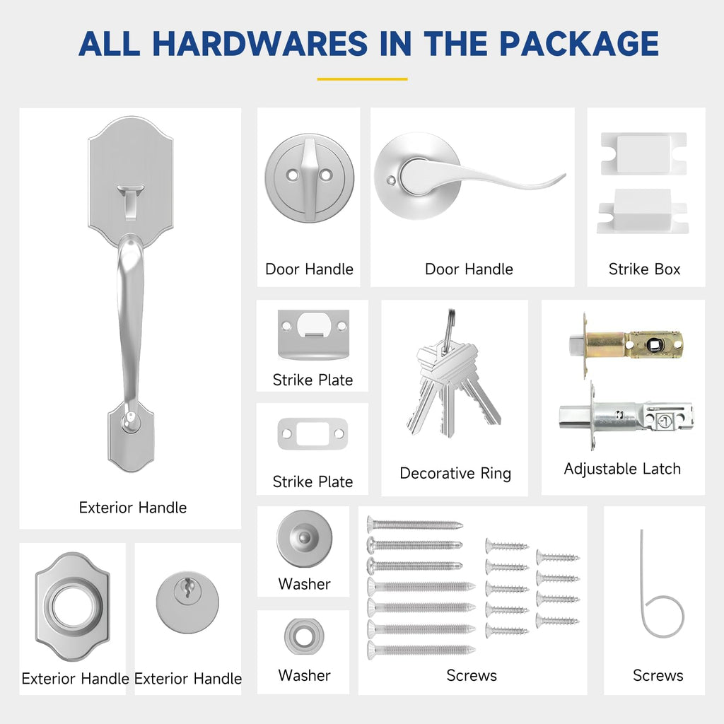 Front Door Handle and Deadbolt Set, Front Door Lock Set, Exterior Door Handle with Single Cylinder Deadbolt Lock