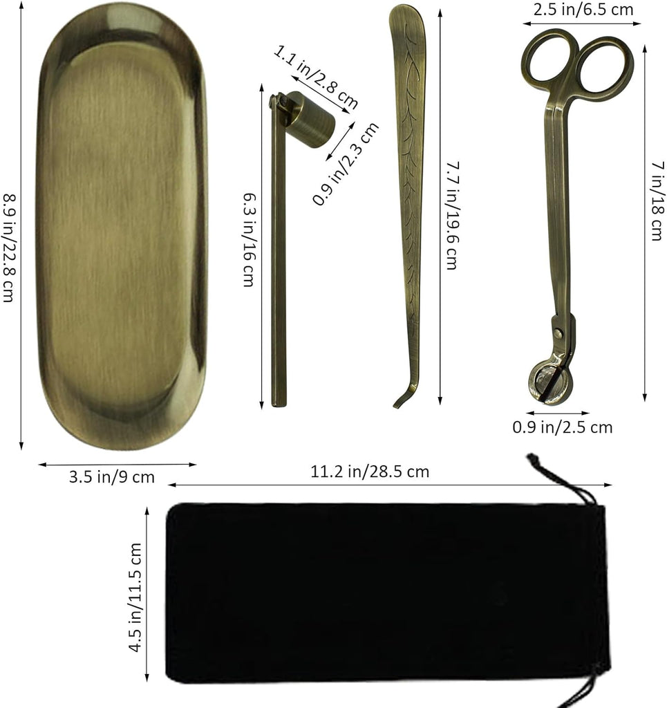 4 in 1 Candle Accessory Set, Candle Snuffer, Candle Wick Cutter, Candle Dipper, Storage Tray Plate, Candle Care Kit