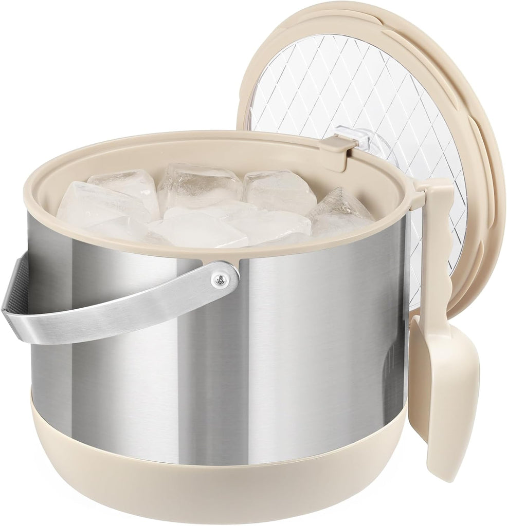 5QT/4.8L Insulated Ice Bucket for Parties, Hangable Scoop & Lid, White