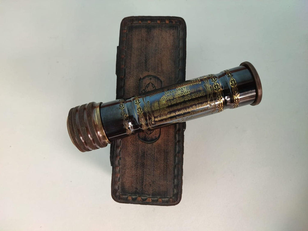 Vintage Kaleidoscope with Leather Box Antique Kaleidoscope Handmade Brass Kaleidoscope with Wooden Box - Vintage Look