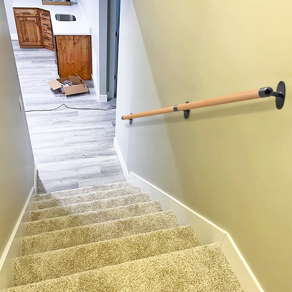 52 Inch Wood Handrail Indoor Stairs Handrail Wall Mount Handrail