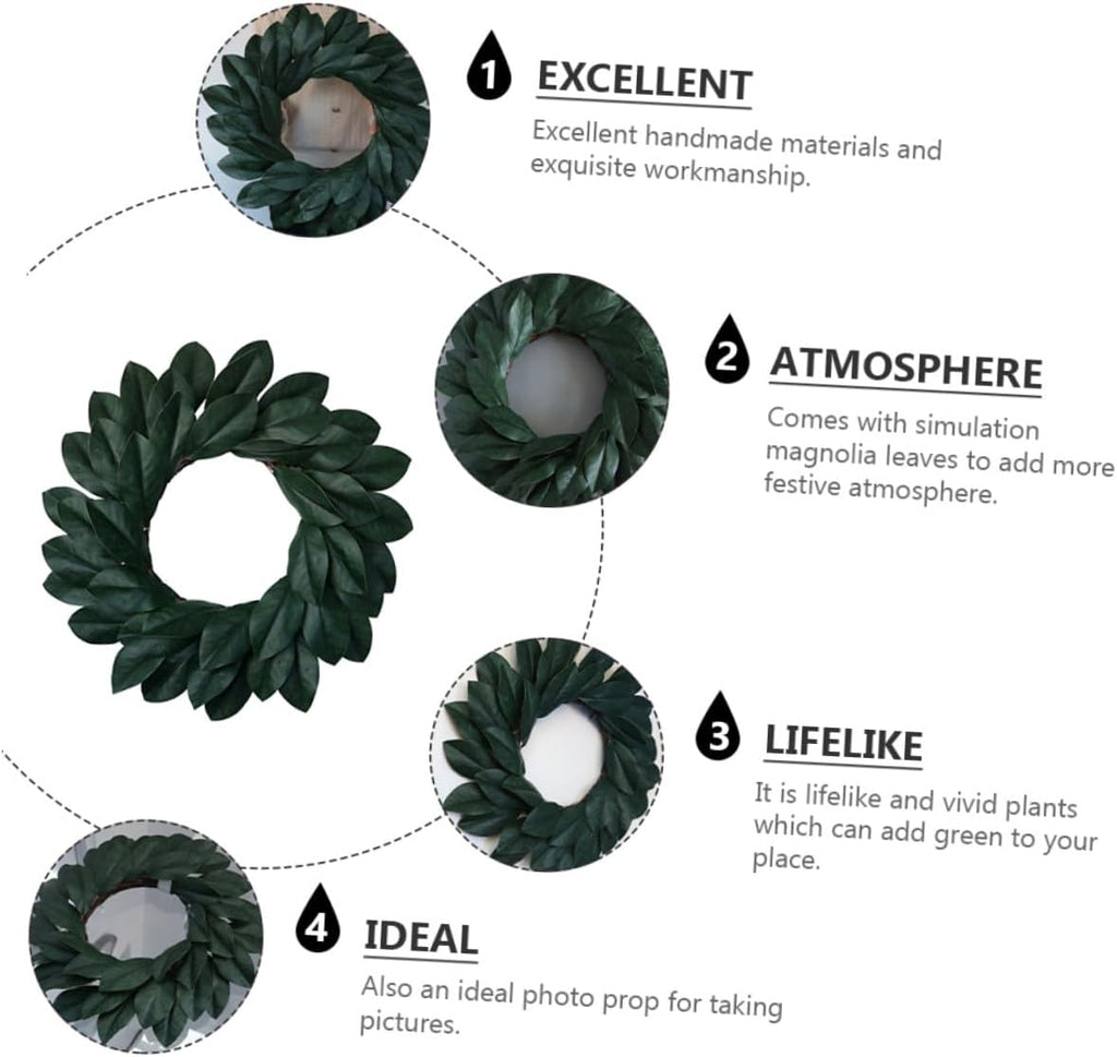 Realistic Magnolia Leaf Wreath Handmade Plastic Rattan Door Decor