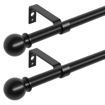 2 Pack Black Metal Curtain Rods, 28-62 inch, Heavy Duty, Adjustable, Wall Mounted, Set of 2