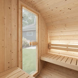 2-Person Outdoor Barrel Sauna with Shingles, Lighting, & 6kW Harvia Sauna Heater, 81x59