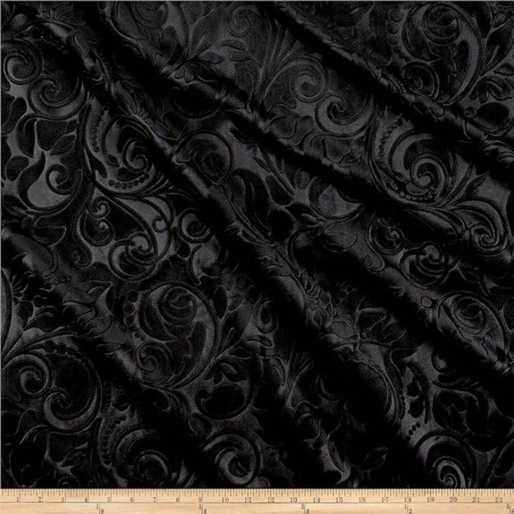 Brocade Scroll Velvet Fabric, 58 Inch in Width, Ideal Embossed Material Décor Sand Cut by The Yard
