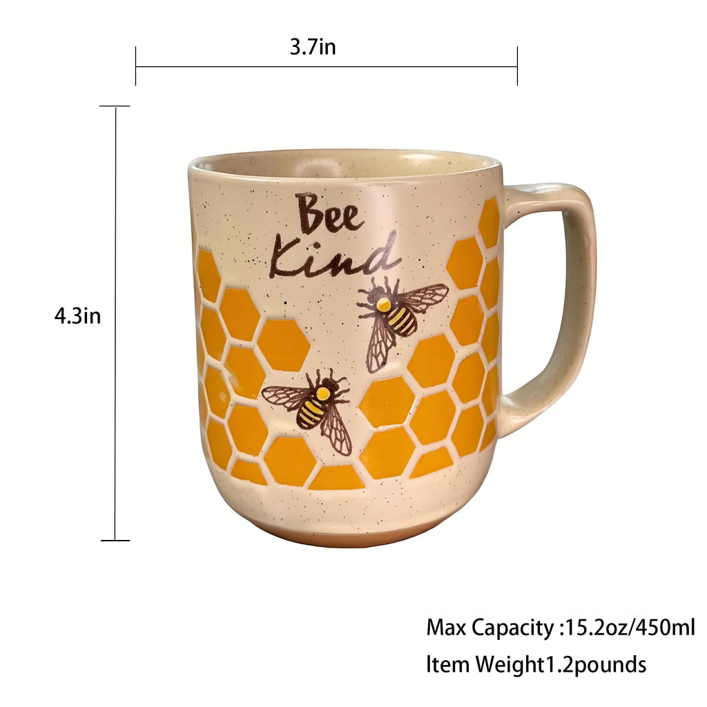 15oz Flowers Bee Mug, Cute Ceramic Coffee and Tea Mug, Dishwasher Microwave Safe, Novelty Tea Cup for Plant Lover
